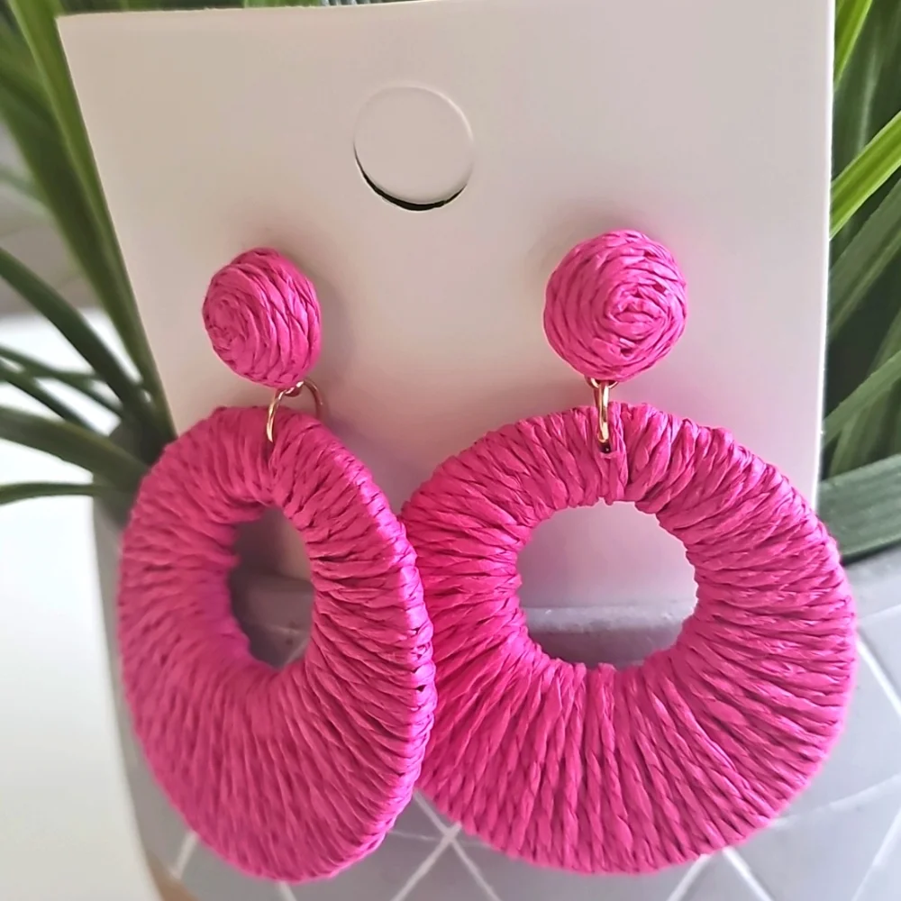 NWT Pink Woven Circle Earrings